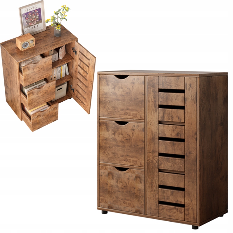 Komoda Do Obývacího Pokoje Retro Skříňka Prostorná Dřevěná Police Loft 3 Zásuvky