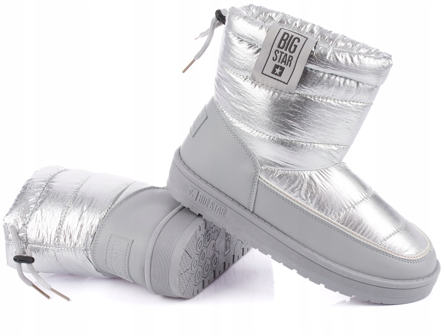 BIG STAR BUTY BOTKI ŚNIEGOWCE OCIEPLANE FUTERKIEM DAMSKIE SREBRNE r. 37 Kolekcja Jesień / Zima