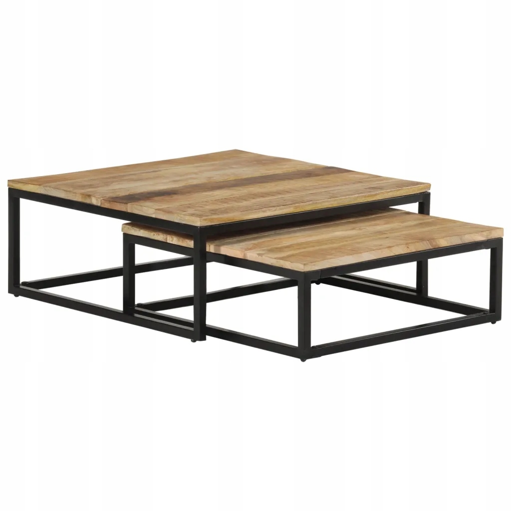 Dřevěné konferenční stolky mango, černé trubky 70x68x27 cm 60x60x2