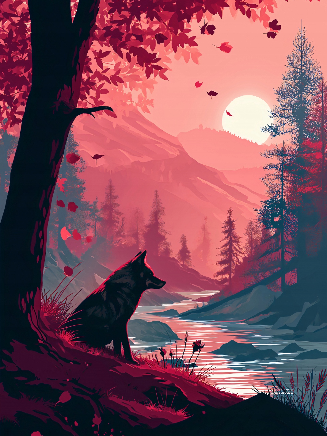 Plakát 75x100 cm Vlk na břehu lesa