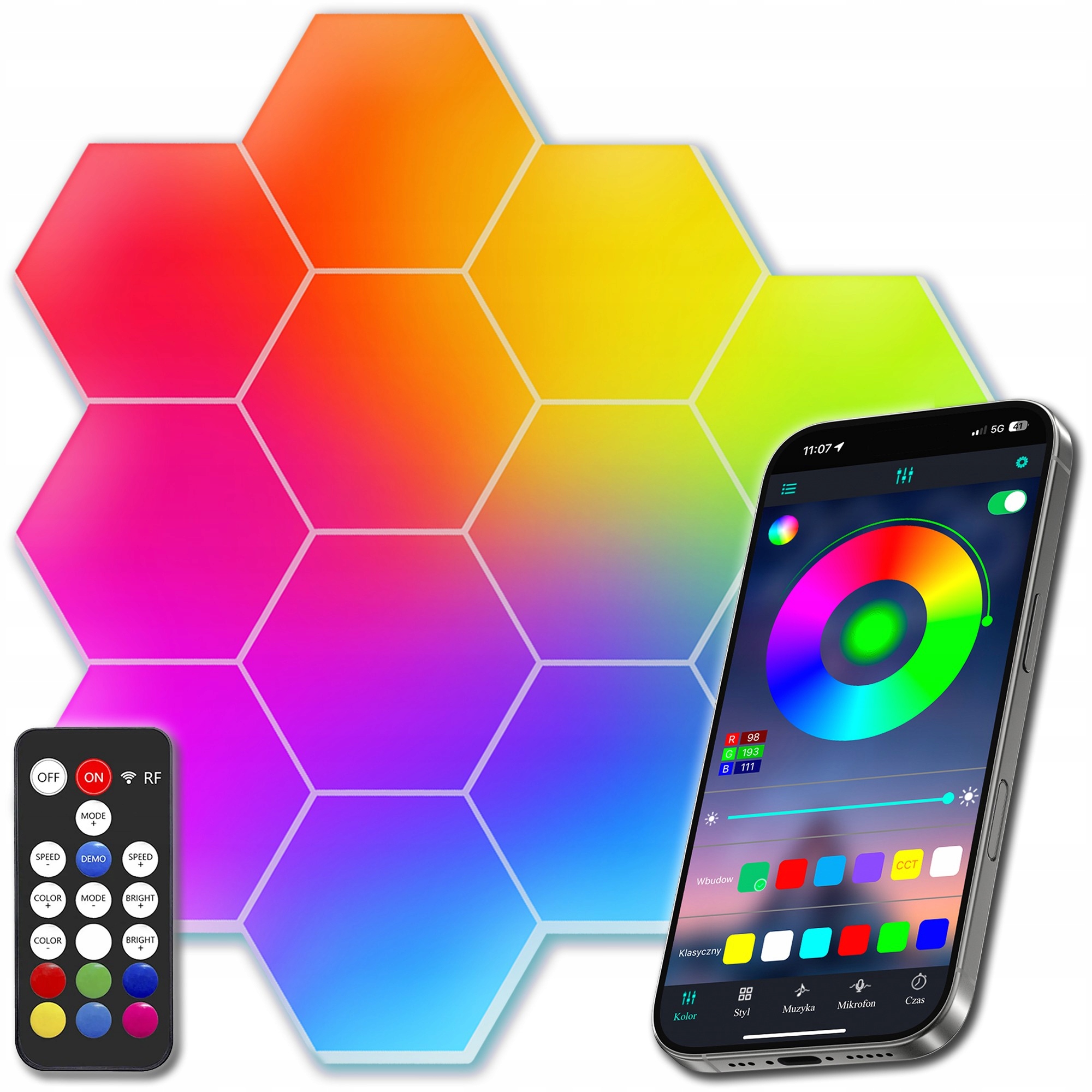 Herní osvětlení Hexagon Ambience Led dekorace Rgb Apka Dálkový Ovladač 12 ks