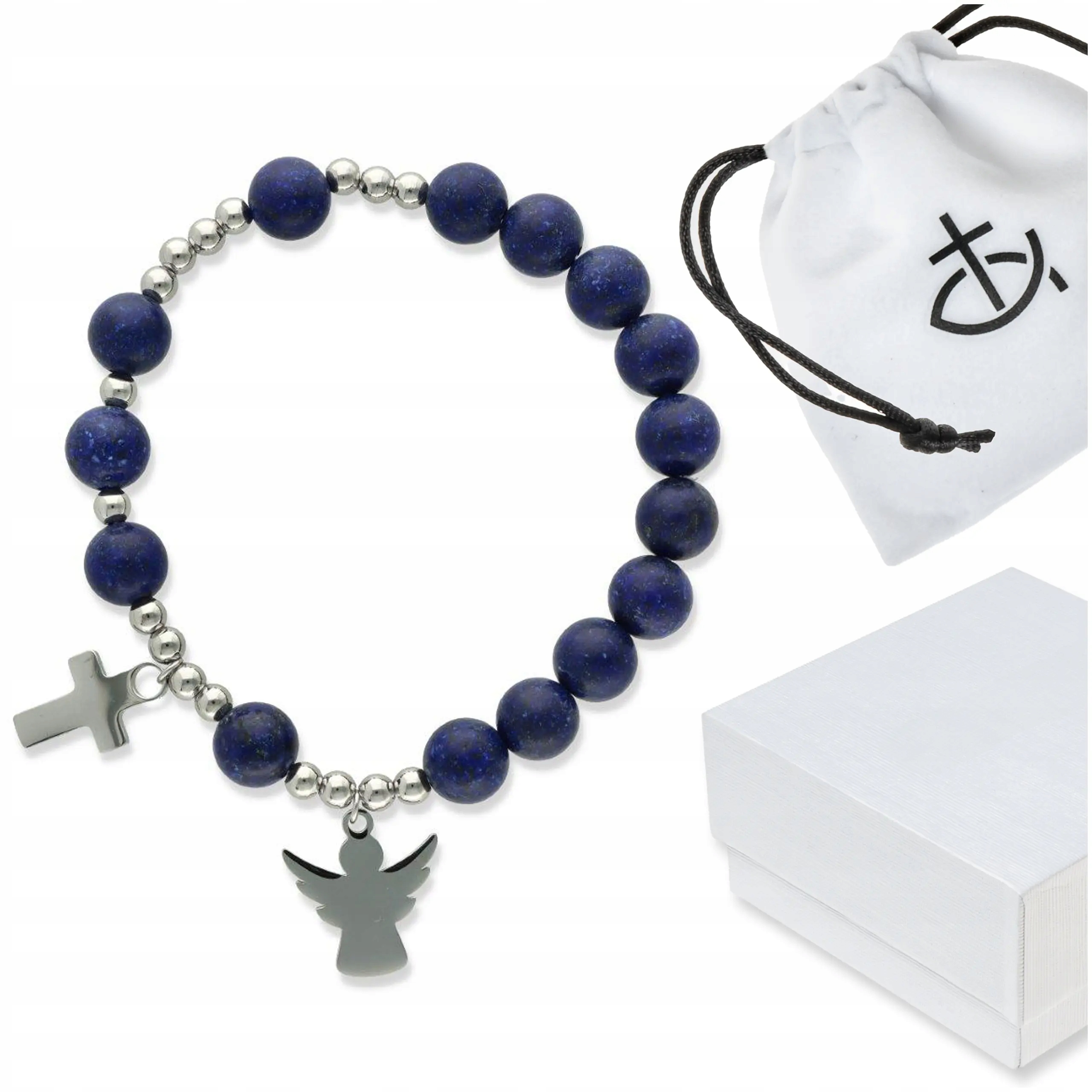 Růženec na ruku přírodní kameny jadeit s andílkem jako dárek náboženský