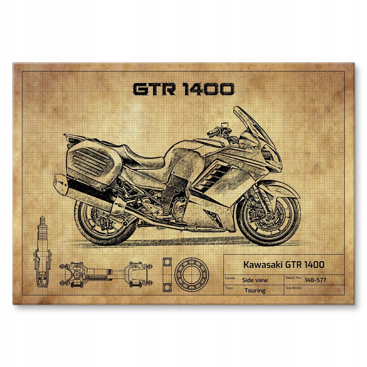 Kovový plakát Kawasaki Gtr 1400 Šidítko Plech 42 x 59,4 cm Dárek