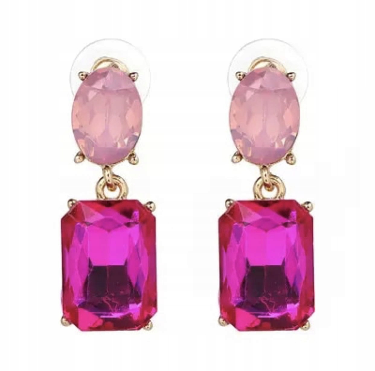 

Kolczyki kwadraty cyrkonie kryształki różowe