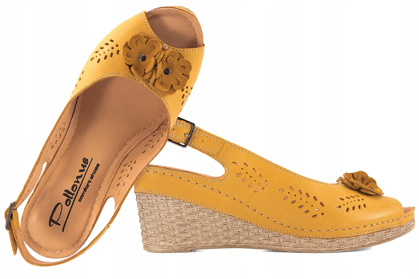 Pollonus 1521 Dámské Sandály Koturn Kůže medová