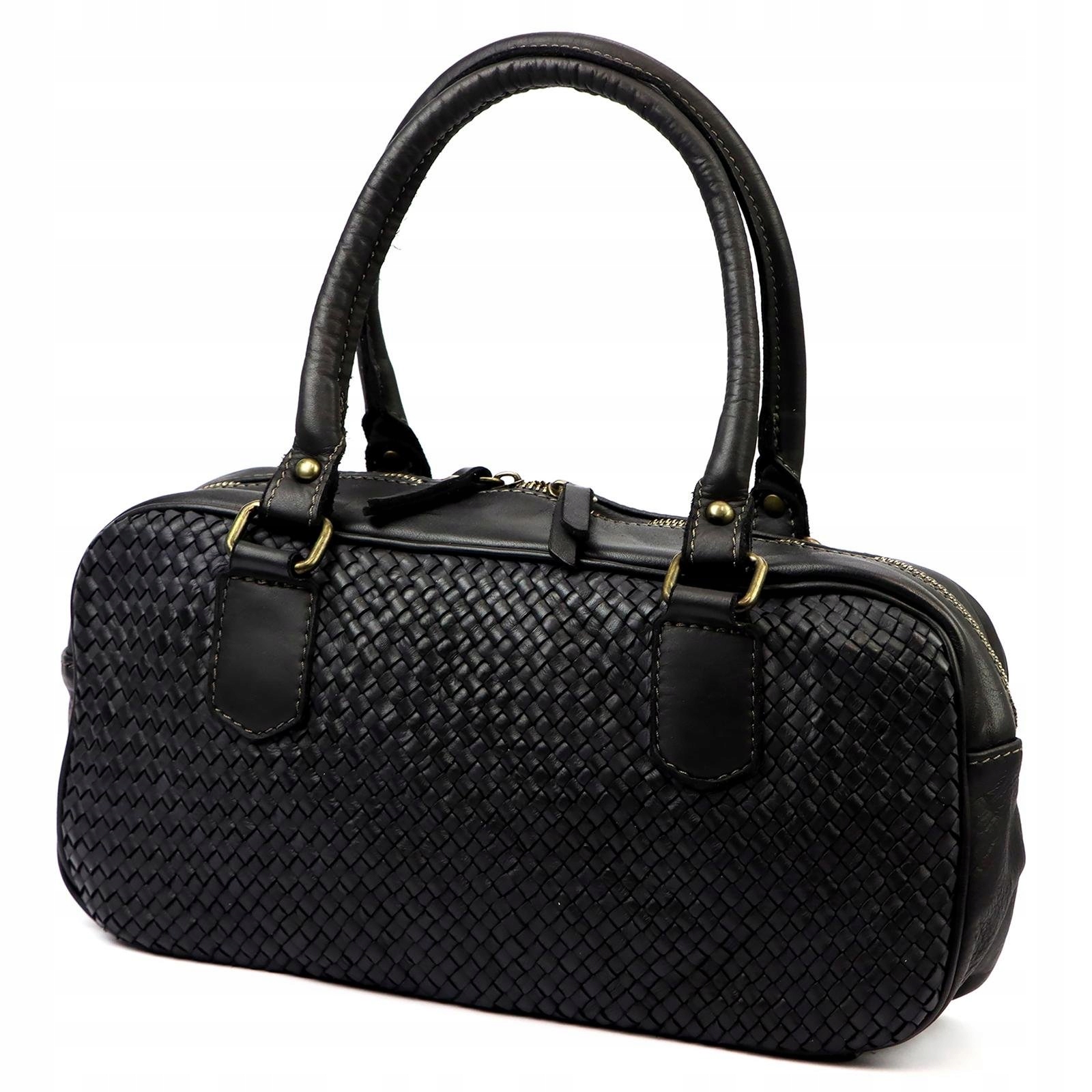 Dámská kabelka kufřík kožená černá pletená Vs