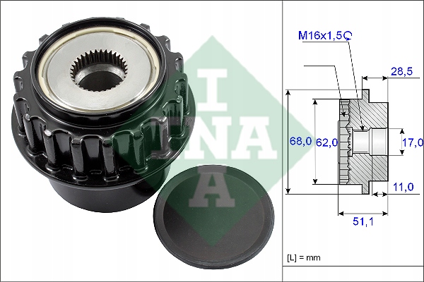 SPRZĘGŁO JEDNOKIERUNKOWE ALTERNATORA INA 535017510 Waga produktu z opakowaniem jednostkowym 2 kg