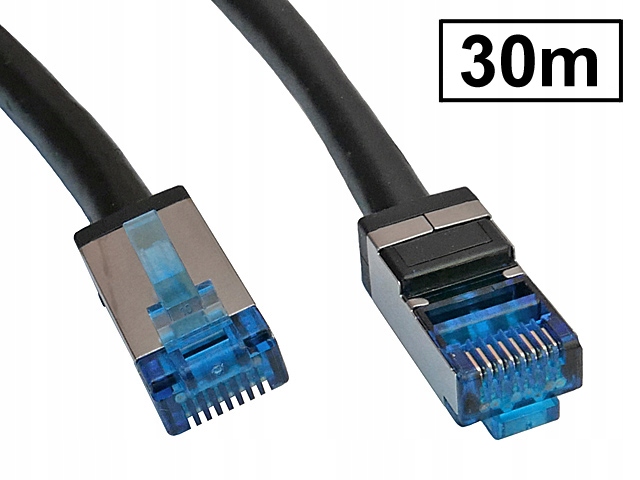 Patchcord kat.6A S/ftp ekranowany RJ45-RJ45 1:1 Outdoor czarny 30m