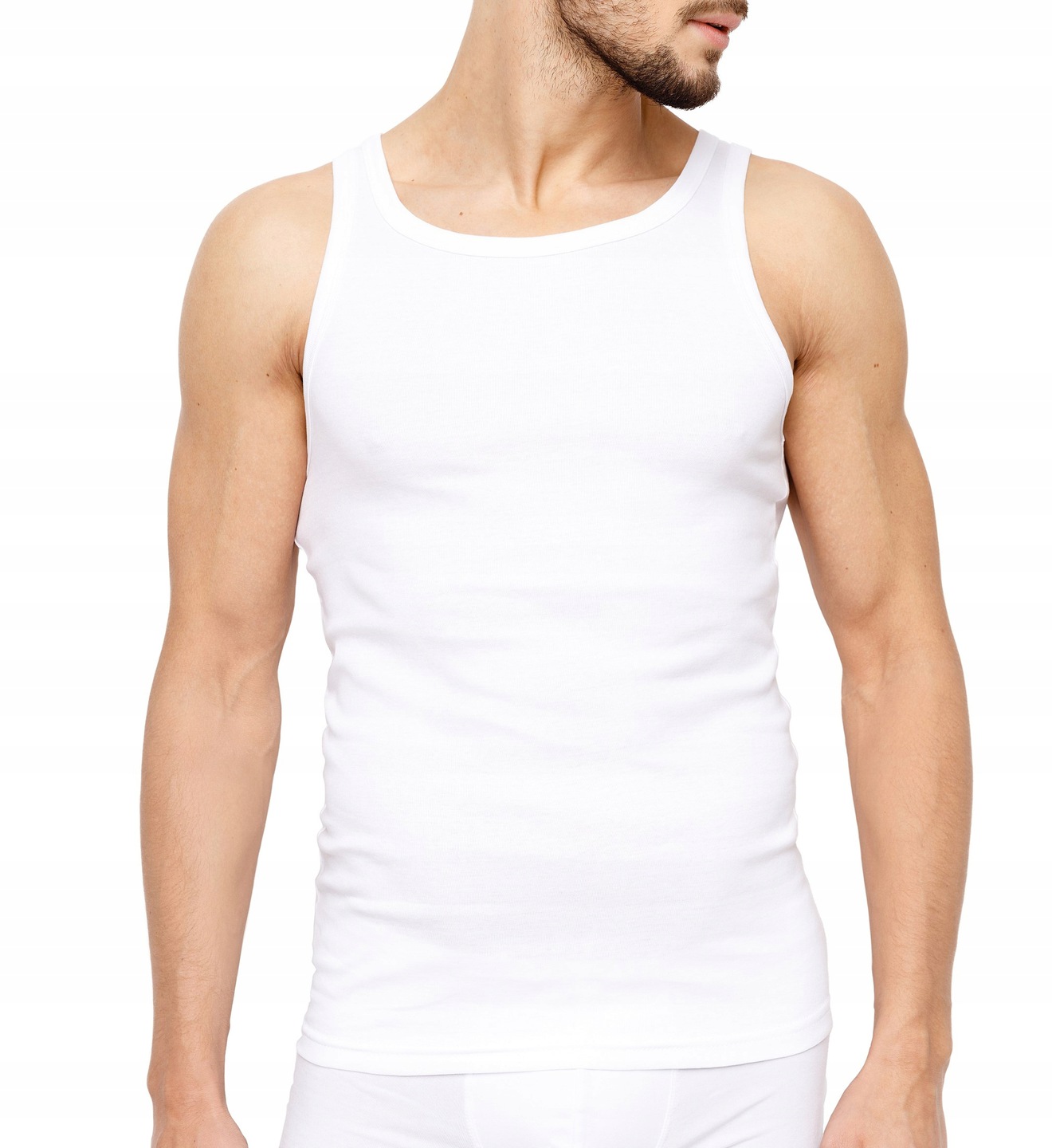 PODKOSZULKA KOSZULKA MĘSKA 100 % BAWEŁNA PRĄŻKOWANA BIAŁA OKRĄGŁY - 2XL