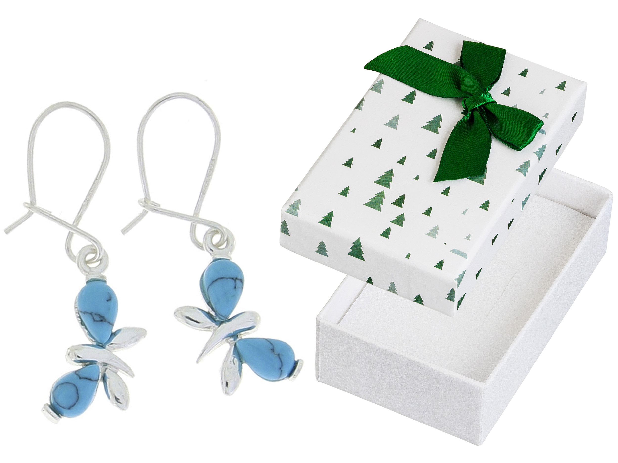 Stříbrné Náušnice Závěsné vážky s tyrkysem Modrý hmyz Bigiel Stříbro