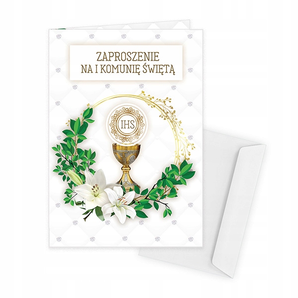 Zaproszenia na Komunie Zielone Lilie Komunijne / Koperta WBK_01