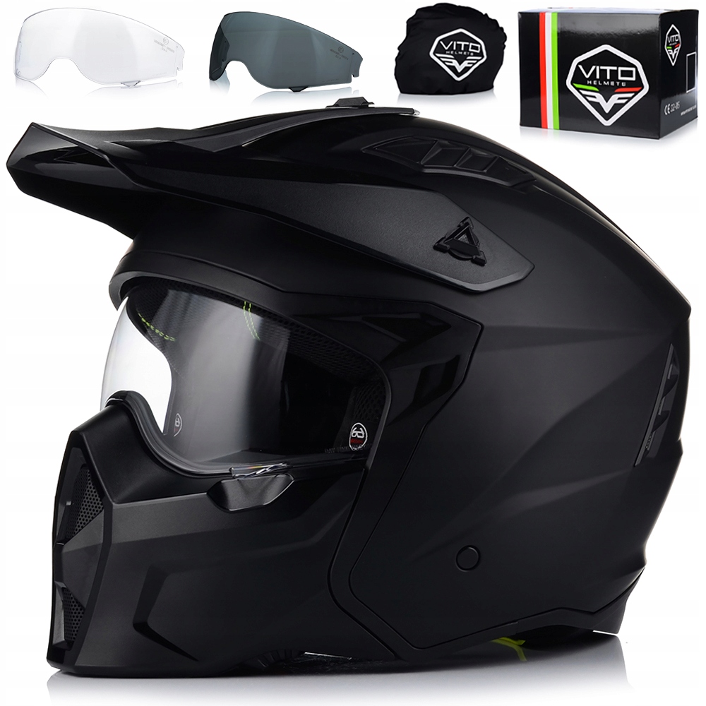 Motocyklová Prilba 4v1 Vito Predator Matt Odnímateľná Čepeľ Strieška 2xBLENDA