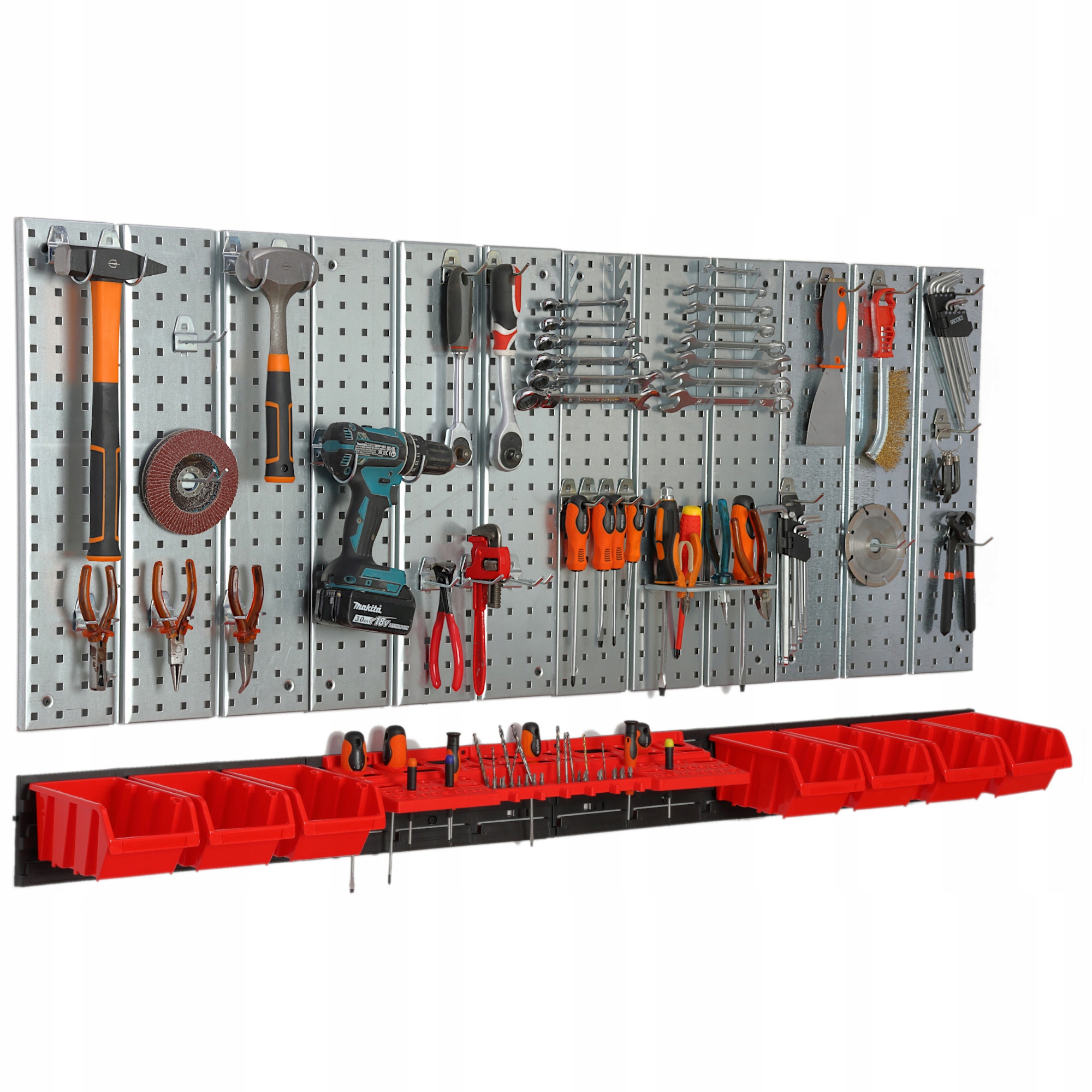 Kovová tabuľa na náradie 1560 x 713 mm stena 7 podnos dielňa garáž