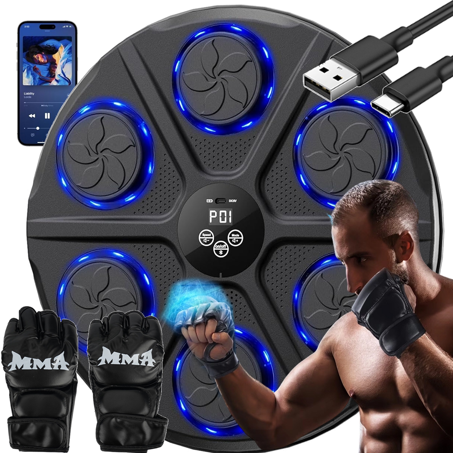 Music Boxing Machine Z Rękawicami Led 9TRYBÓW Prezenty Związane Z Rozrywką