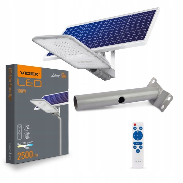 Solárna Led pouličná lampa Videx Street Solar 2500 Lm 100 W Pilot Držiak