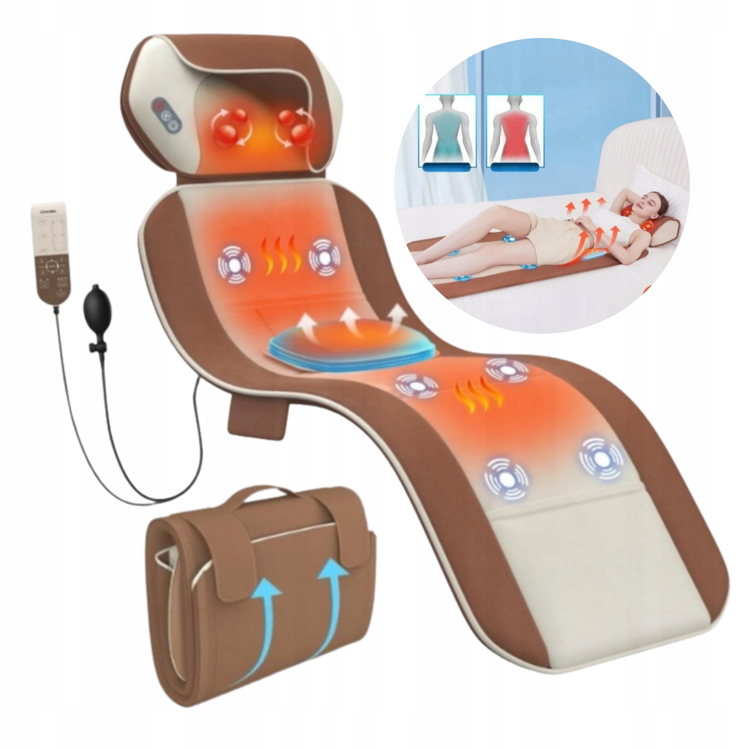 Mata Masująca Shiatsu Grzejąca Kręgosłup Kark Masażer Wibracyjny XL