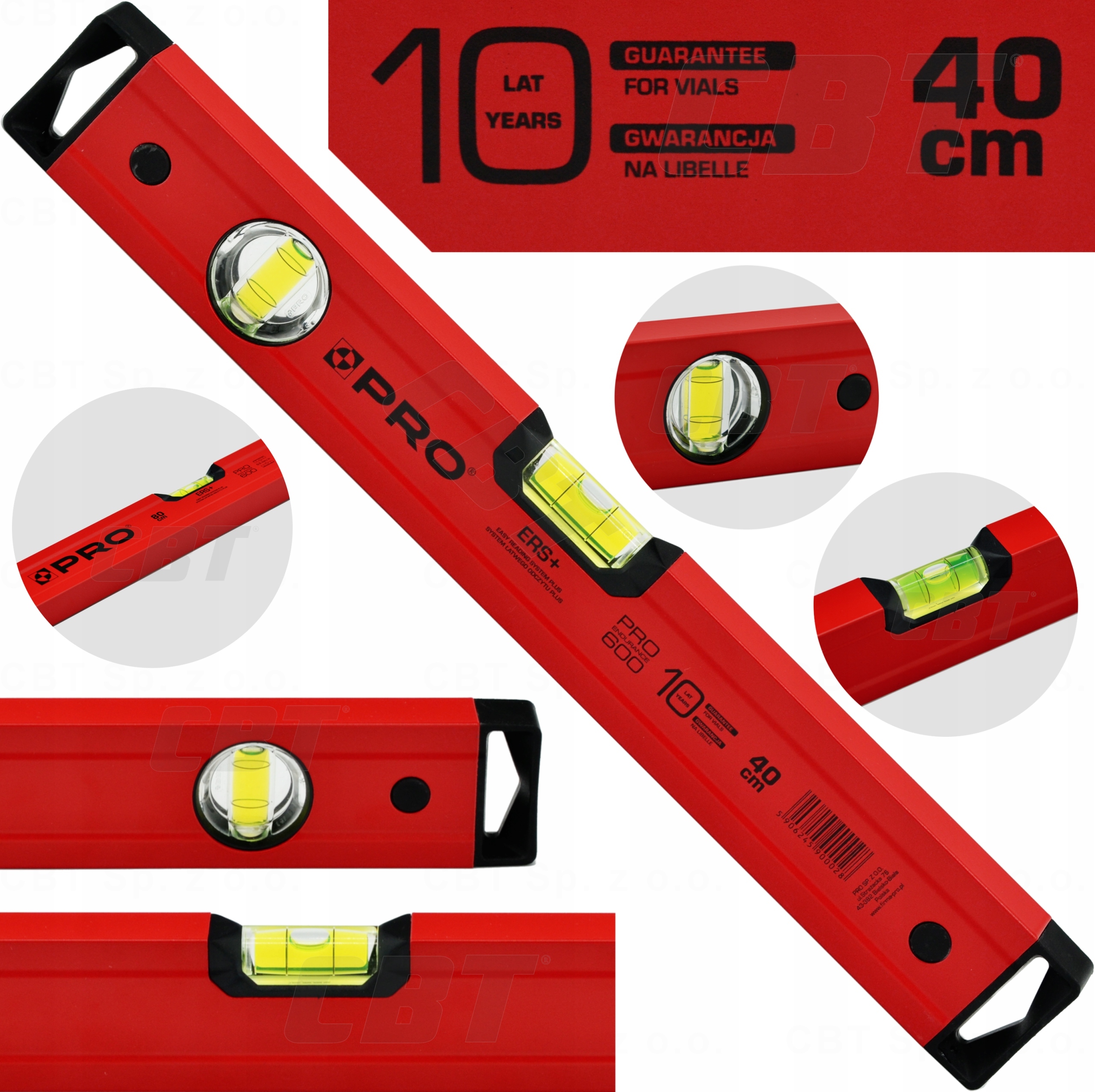 Červená vodováha 40 cm Pro