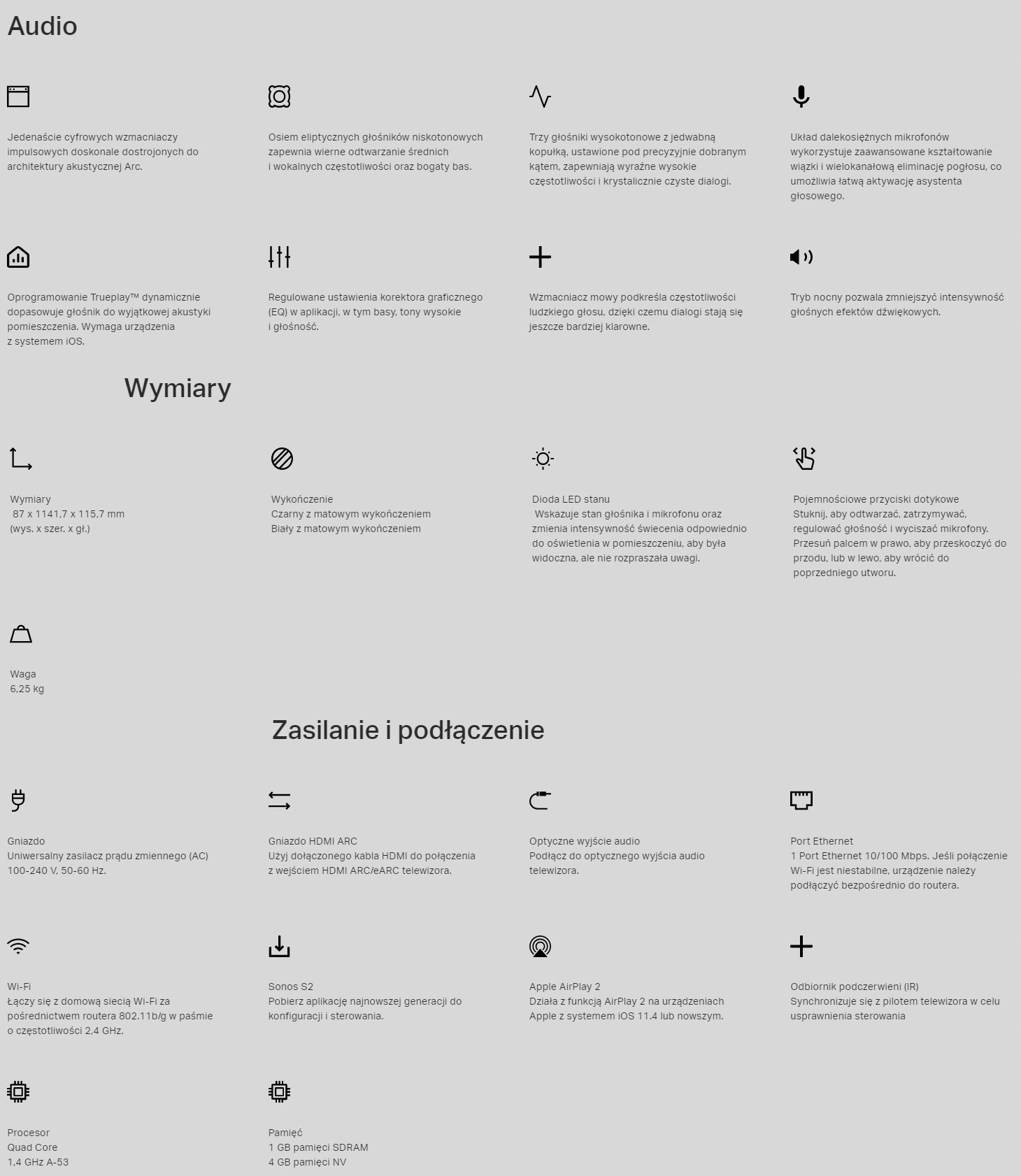 SONOS ARC SOUNDBAR BIAŁY DOLBY ATMOS System dźwięku 2.0