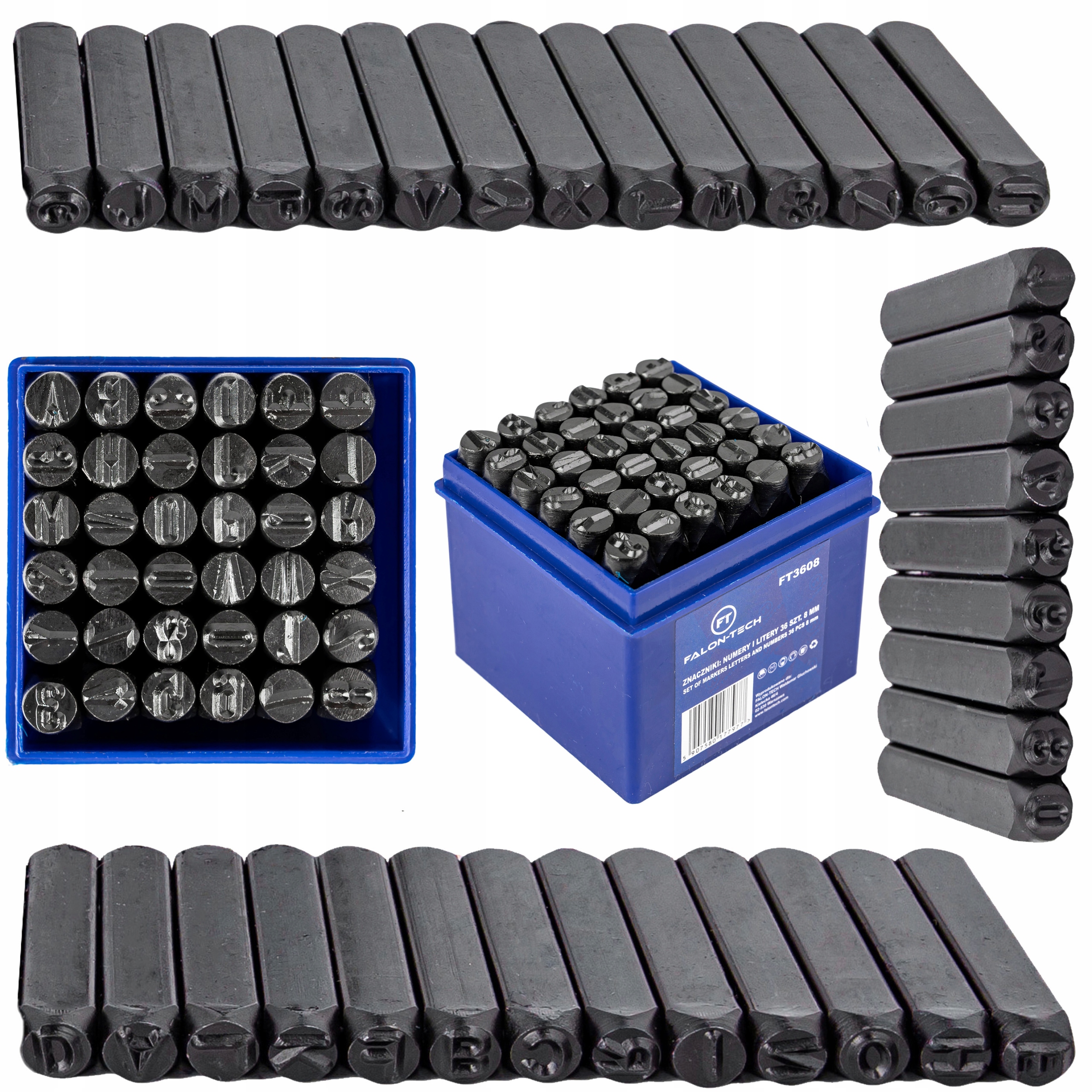 Znaczniki Numeratory Stemple Wybijaki Alfabet Litery Cyfry 36el 8mm
