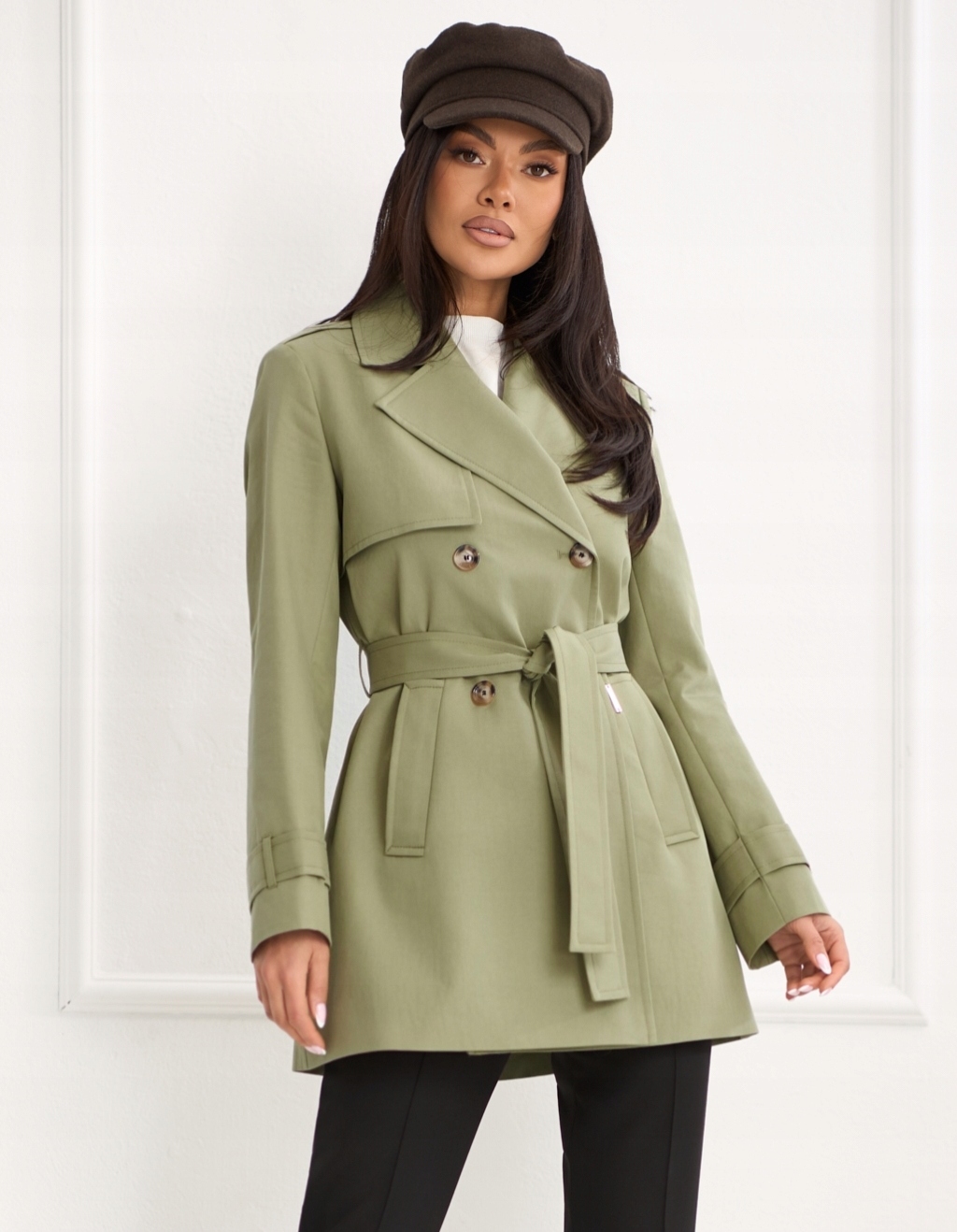 Zartex dámský trenčkotový kabát bez kapuce Zuri matcha SS26 velikost 40