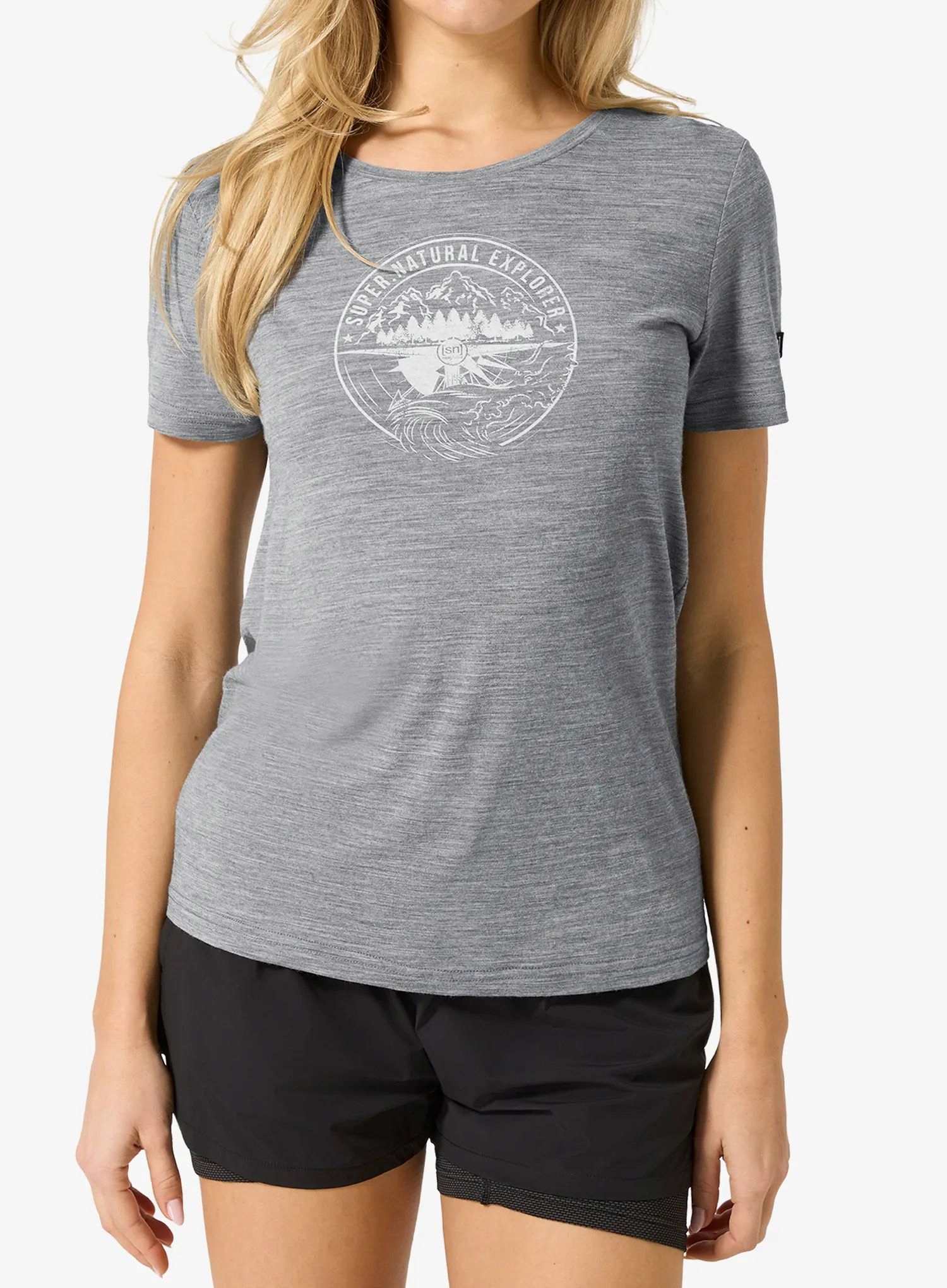 Dámské tričko Super.natural Exploring Tee cashmere grey mel/wht Xs