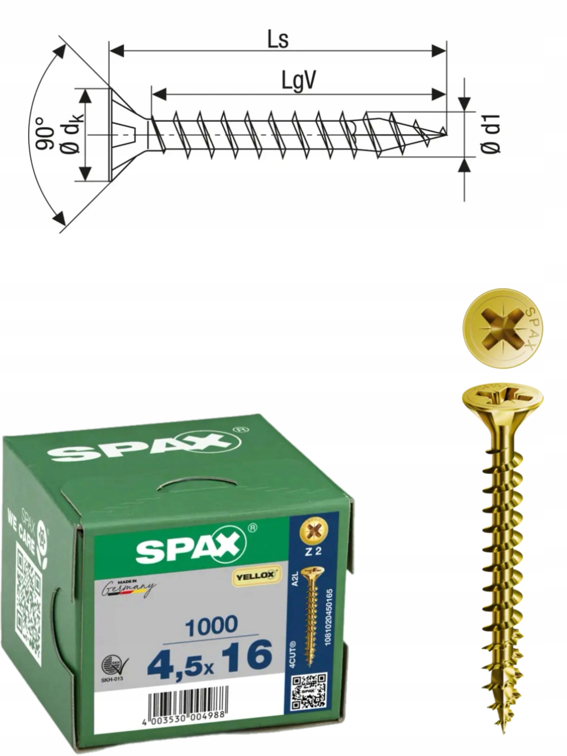 Univerzální šroub na dřevo (zlatý) Spax 4,5 x 16 mm Yello-x 1000 ks