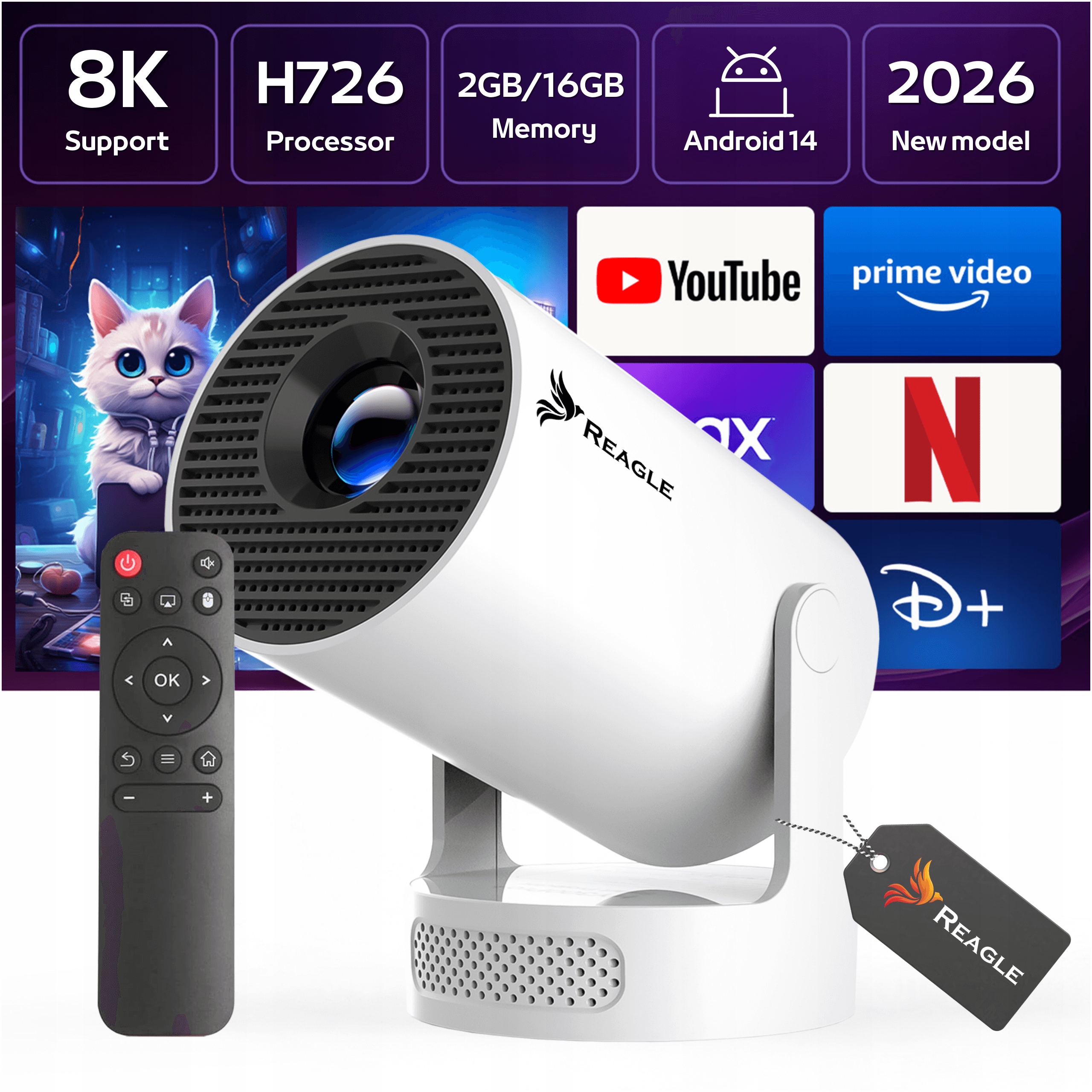 Mini projektor LED Reagle R-MOVIELUM-P10 biały