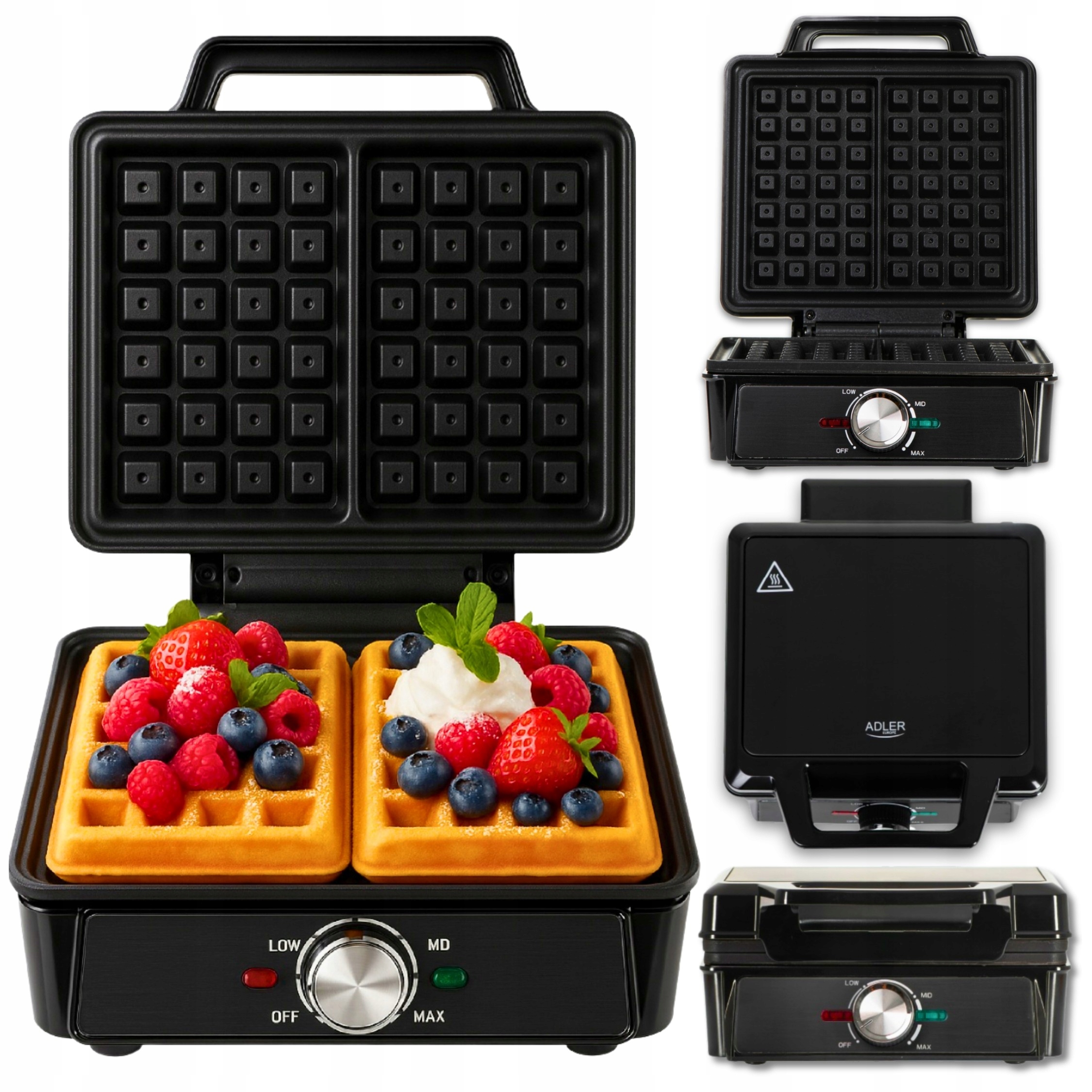 Gofrownica 2000W Opiekacz Do Gofrów Mocna Z Regulacją Temperatury Czarna