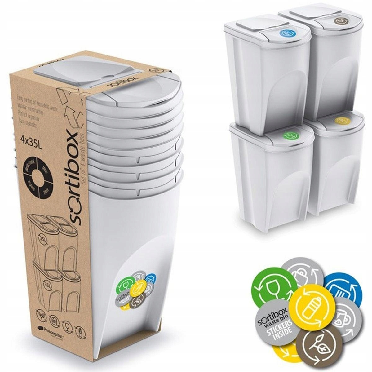 Levně Popelnice Odpadkové Koše 35 L Sortibox SET4 Ks Popelavá