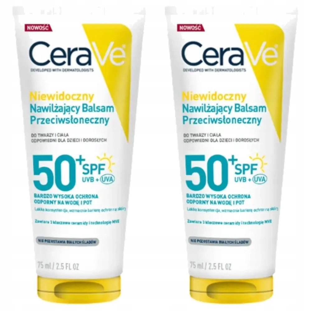 2x CeraVe Niewidoczny nawilżający balsam przeciwsłoneczny Spf 50+, 75 ml