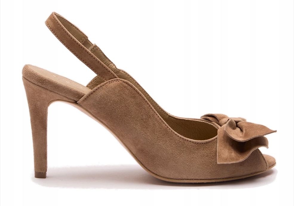 Velurové Sandály S Mašličkou Vysoké Dámské Lodičky Světle Hnědé Ryłko 35