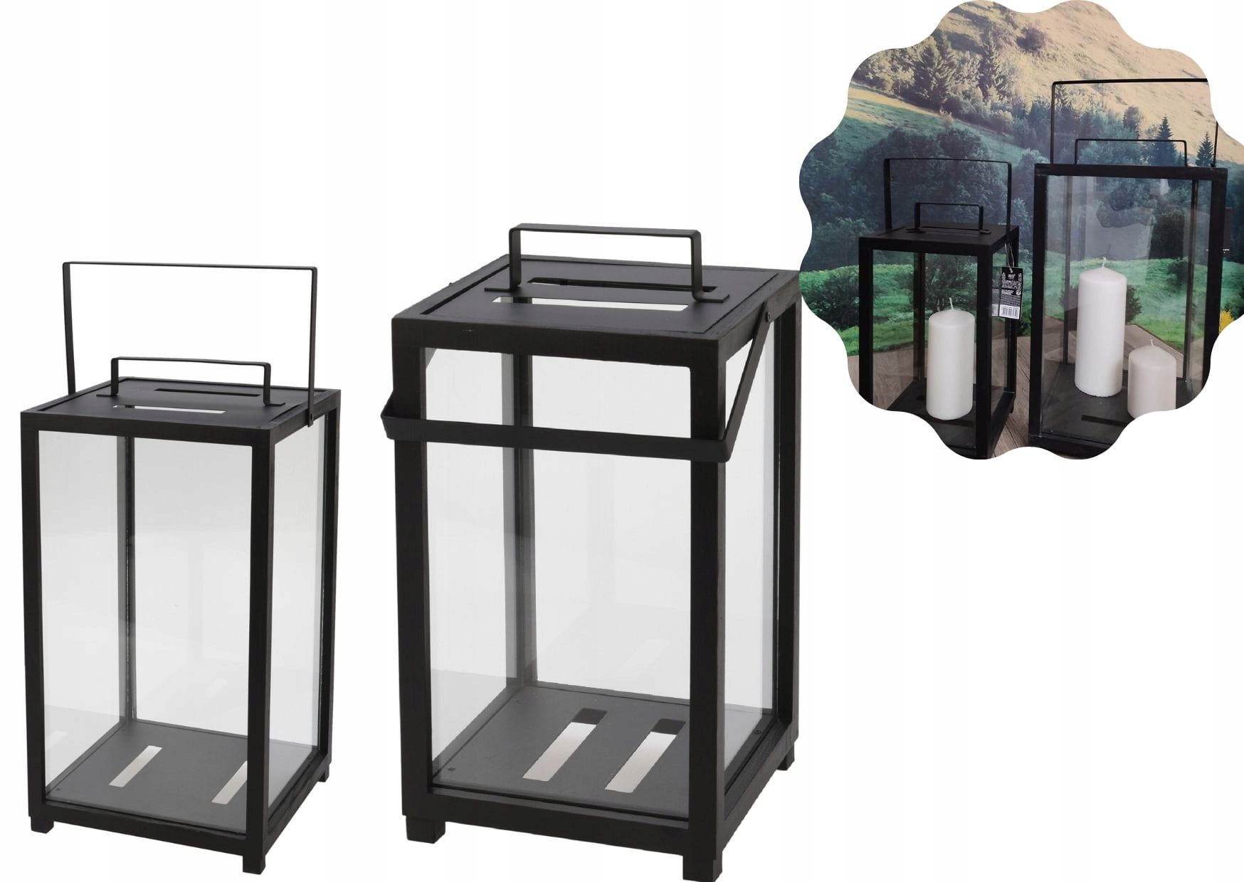 LAMPION zestaw 2 szt. 44 cm i 33 cm czarny metalo