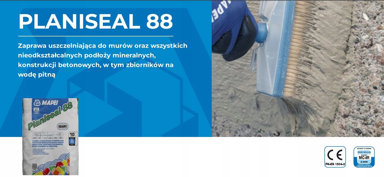 Zaprawa wodochronna PLANISEAL 88 szary 25kg MAPEI EAN (GTIN) 8022452241499