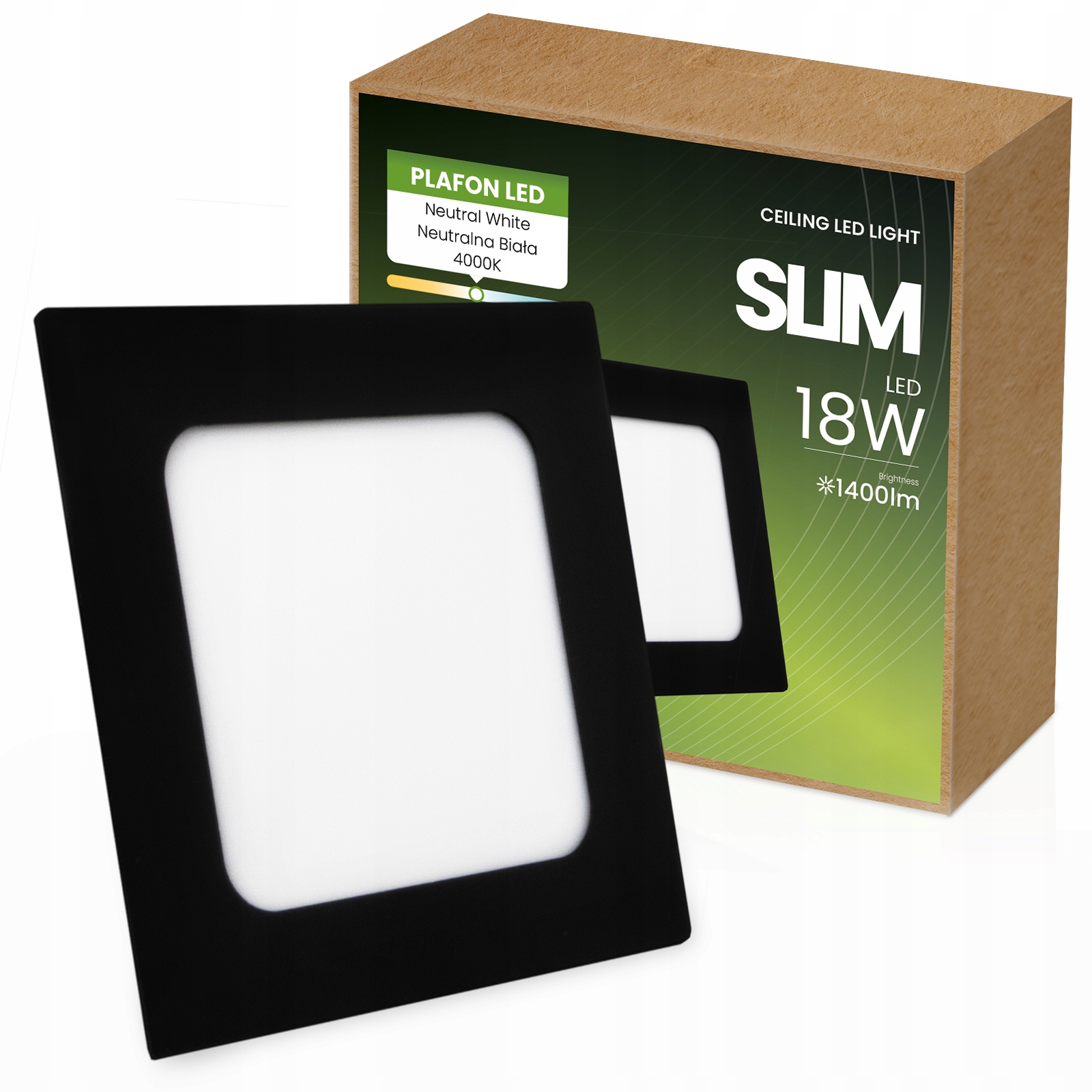 Panel LED 18W PLAFON PODTYNKOWY WPUSZCZANY KWADRAT LAMPA SUFITOWA OPRAWA