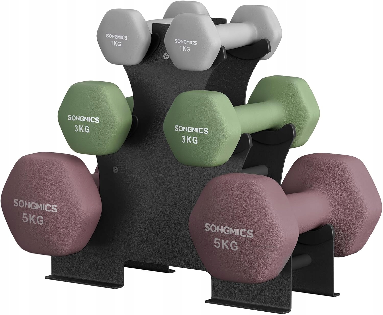 Songmics Hantle Pvc ze stojakiem 6 sztuk 1 kg, 3 kg, 5 kg wielokolorowe