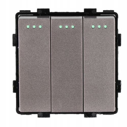 MODUŁ WKŁAD WŁĄCZNIK ŚWIATŁA SZKLANY POTRÓJNY SCHODOWY SZARY