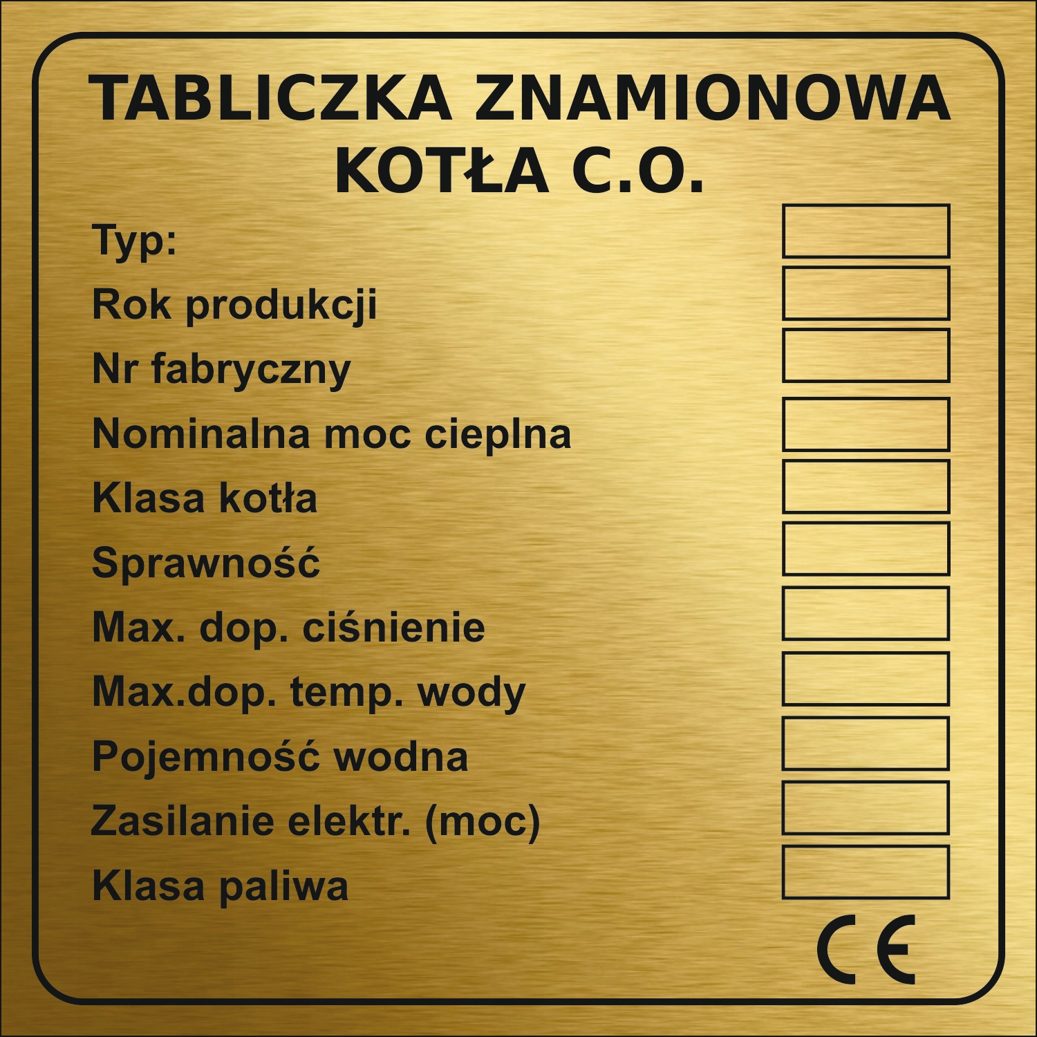 TABLICZKA ZNAMIONOWA INFORMACYJNA PIECA KOTŁA CO
