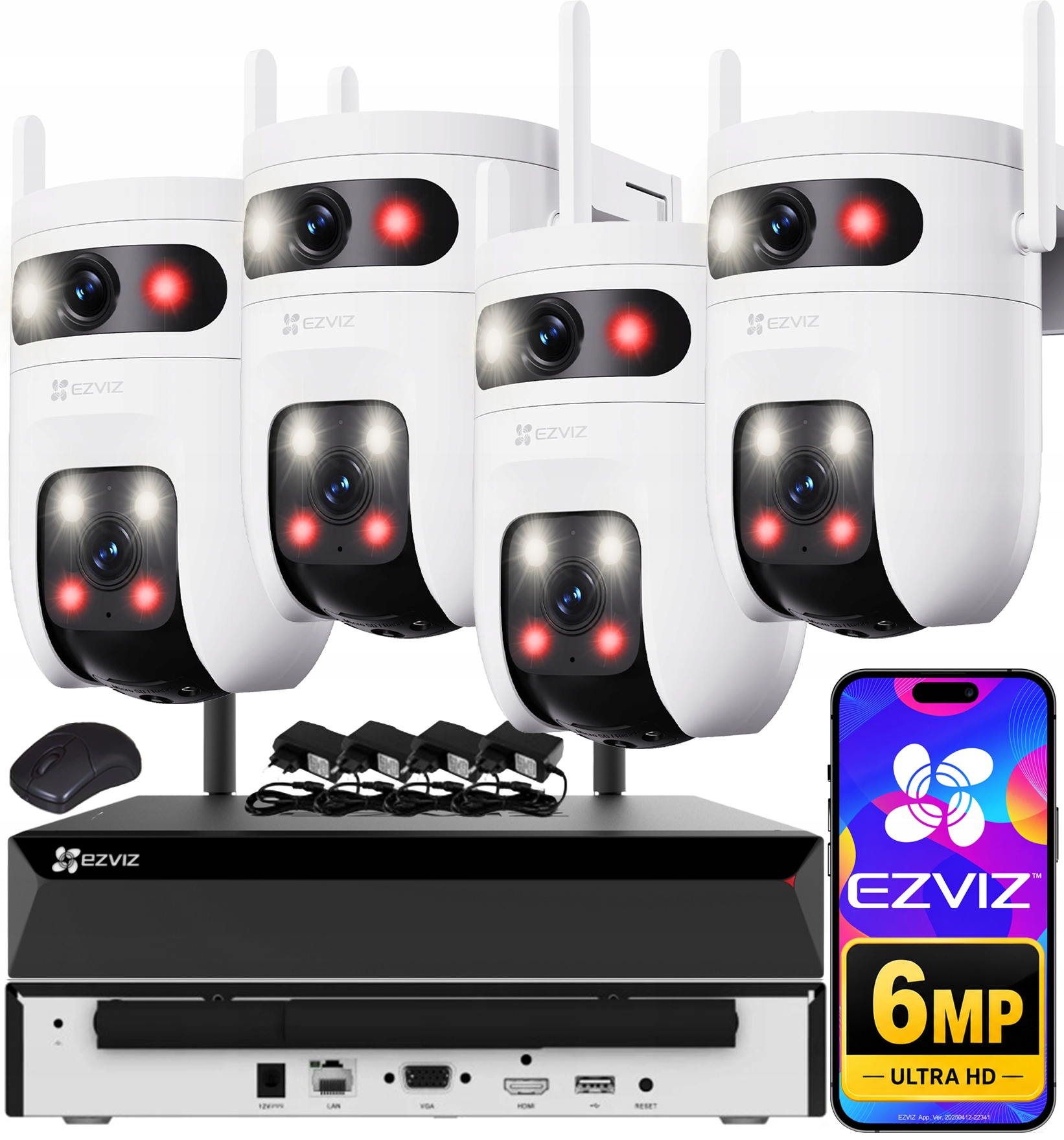 Sada monitorovania WiFi Externá 6MPx 4 kamery C9c 2K Ezviz Rekordér