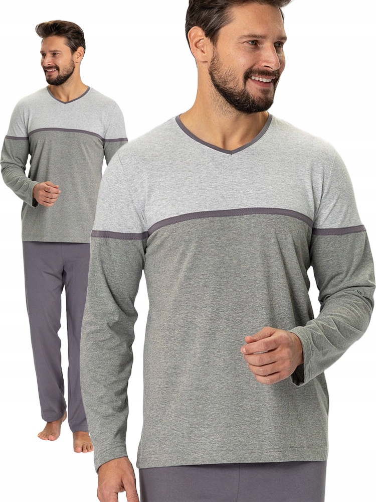 Hotberg Gaspar – klasické šedé pánské pyžamo s dlouhým výstřihem, velikost L