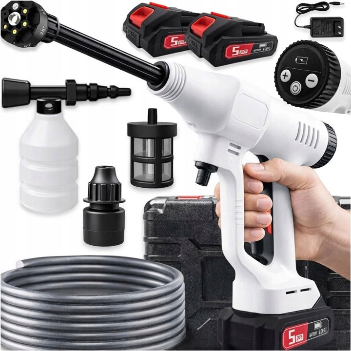 Myjka Ciśnieniowa Akumulatorowa Ogrodowa Multi Dysza 60 Bar 2X Aku Zestaw