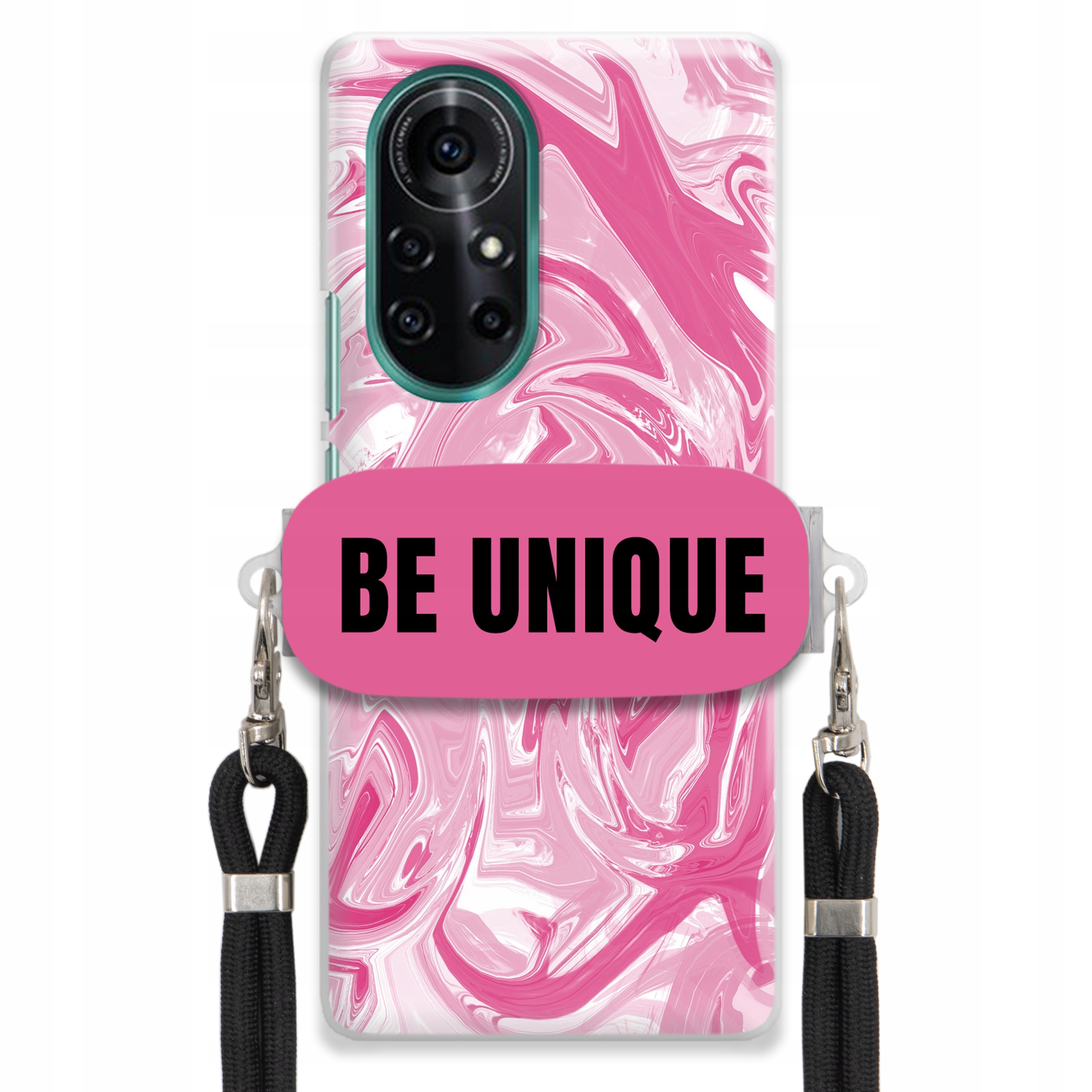 Puzdro pre Huawei Nova 8 Case držiak na šnúrku Čierna Ružová Mramor Be Unique