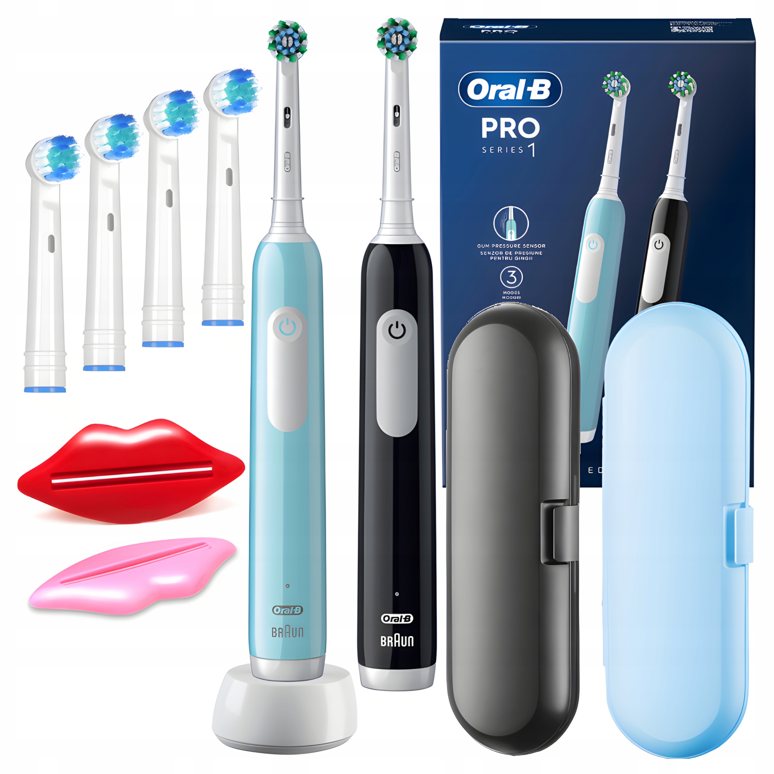 Oral-B Pro Series 1 Duo Szczoteczka Elektryczna Czarna Niebieska, Zestaw