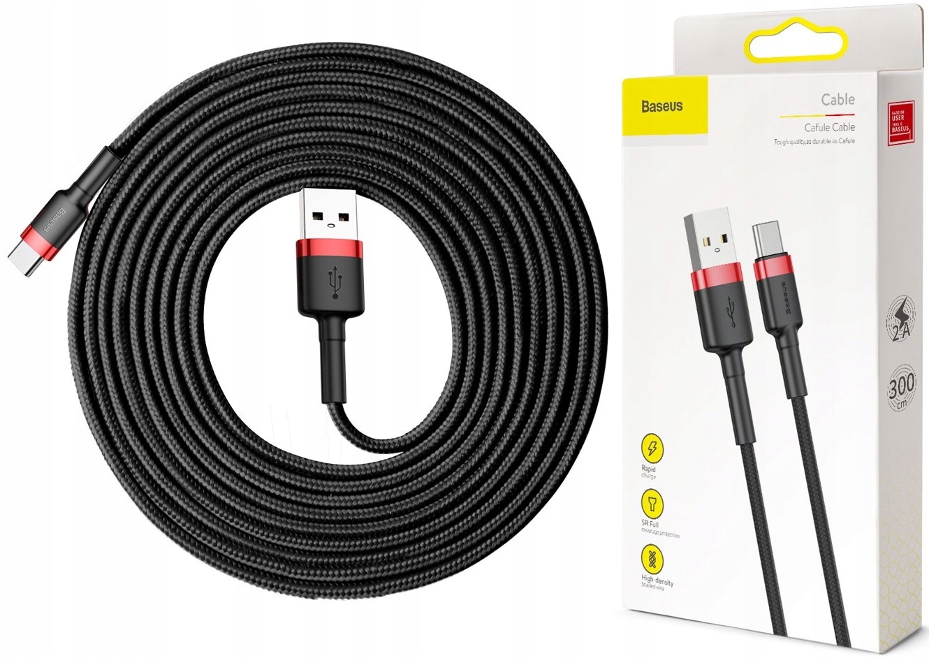 Baseus Kabel Przewód 3M USB-C TYP-C 3.0 3A USB C