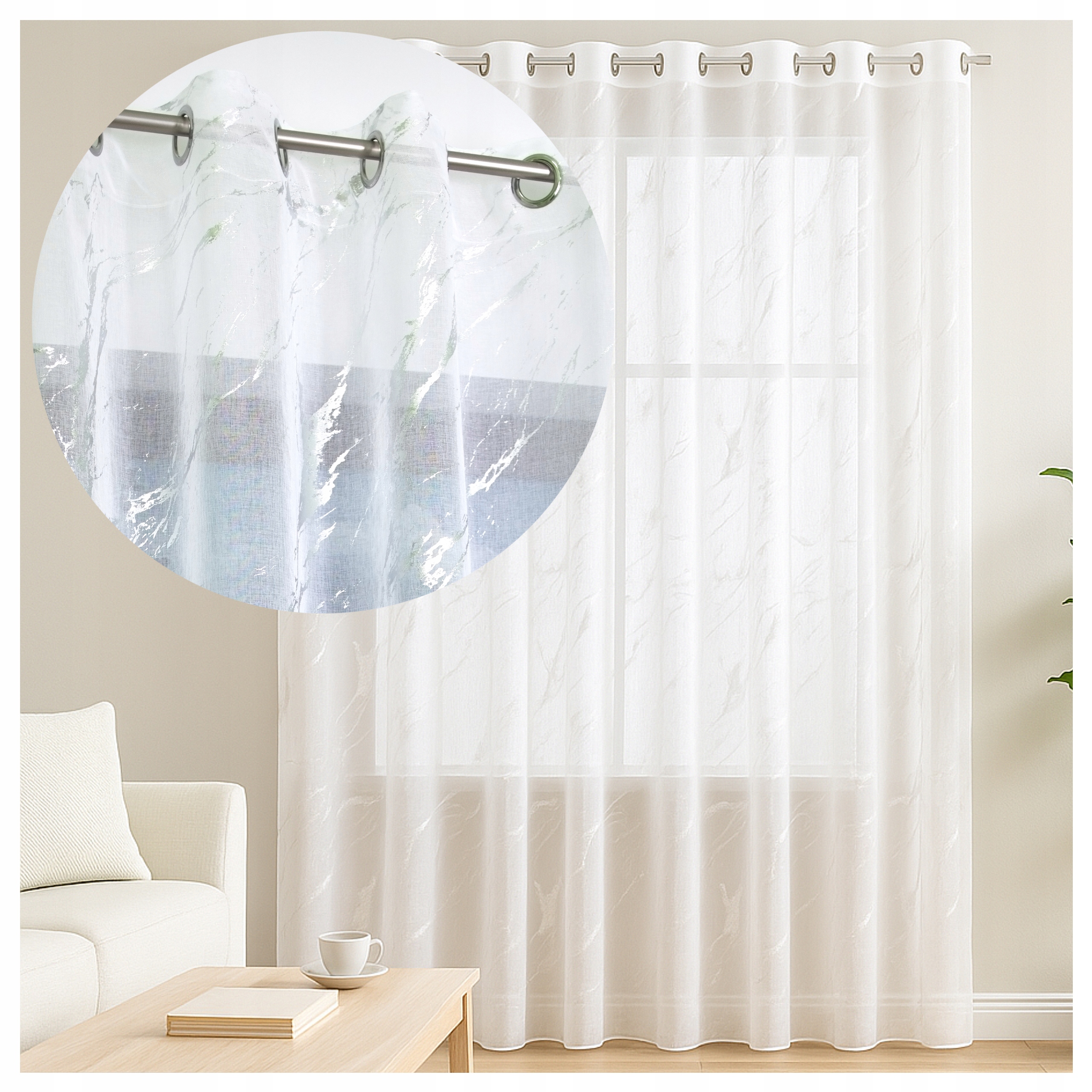 Záclona mramor etamin bílá hotová s olověnkou na průchodkách 250 x 230 cm