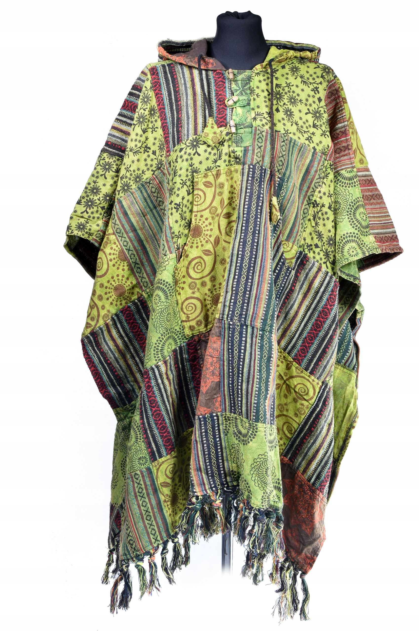 Nepálské Pončo patchwork Etno Boho Handmade Třásně