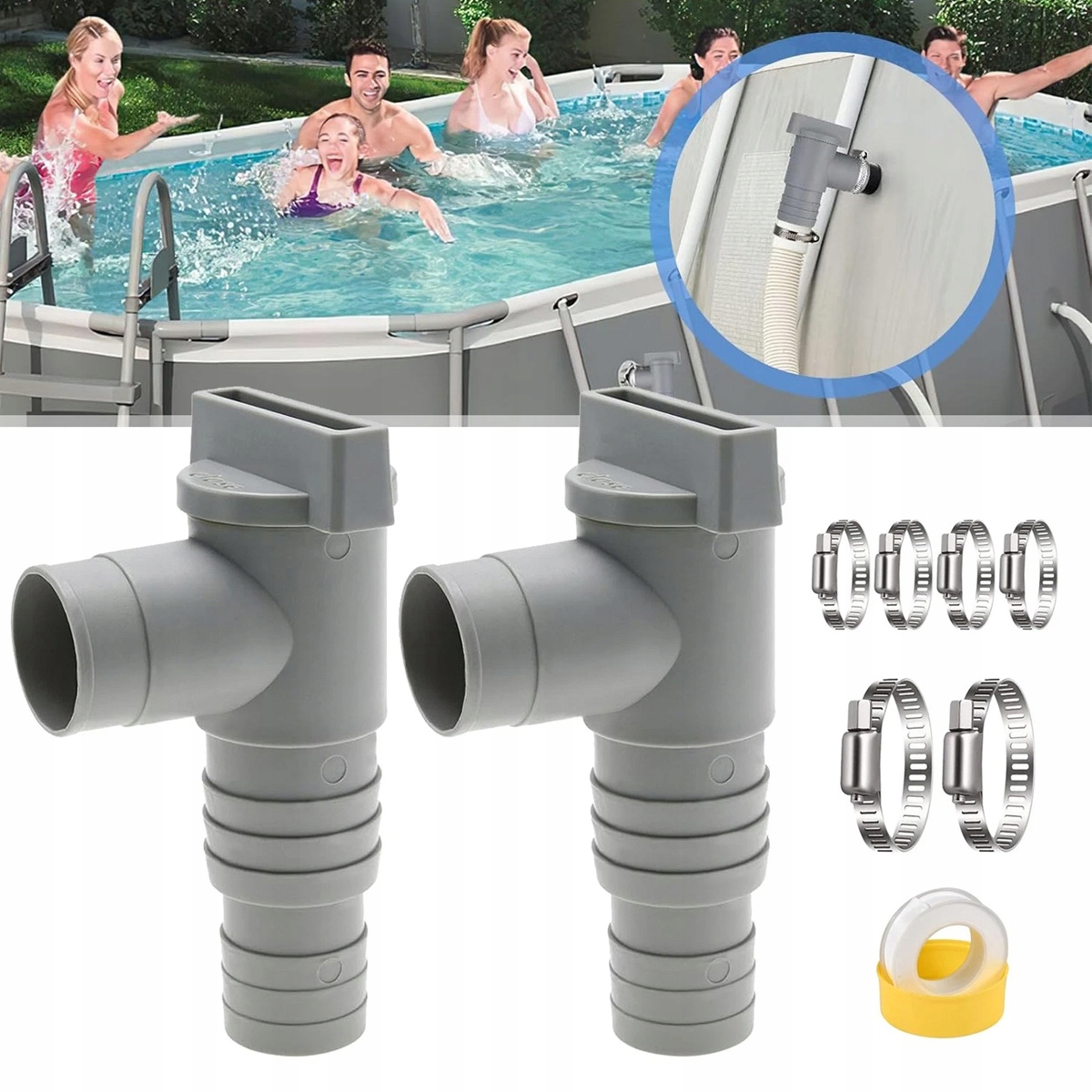 Zawór Z Uszczelkami Złączka do Rur basenowych ⌀ 32mm z węże