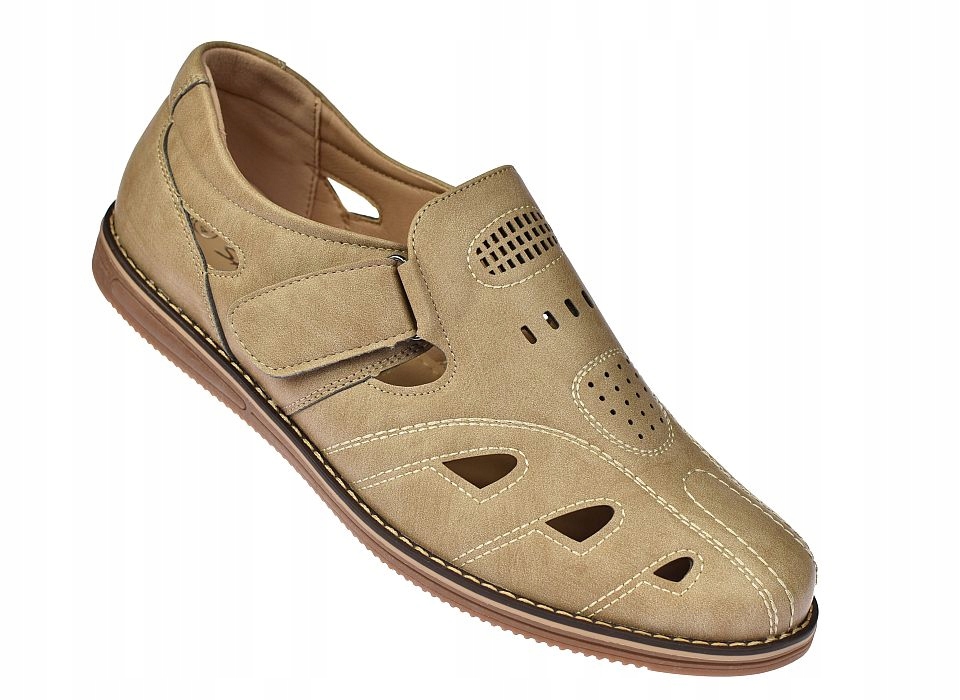 Pánské letní ažurové polobotky mokasíny s vyřezanými sandály P-7010 béžová vel 43