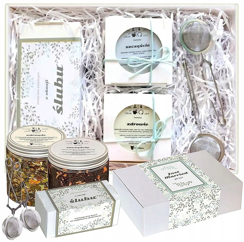 Dárek Premium giftbox na svatební hostina – čajový set chuťových kávových konviček