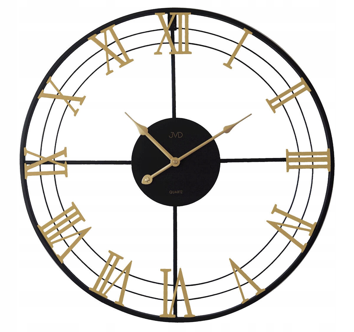 Efektné Veľké Čierne Zlaté Nástenné Hodiny Jvd Loft HJ103.1 57 cm Rímske