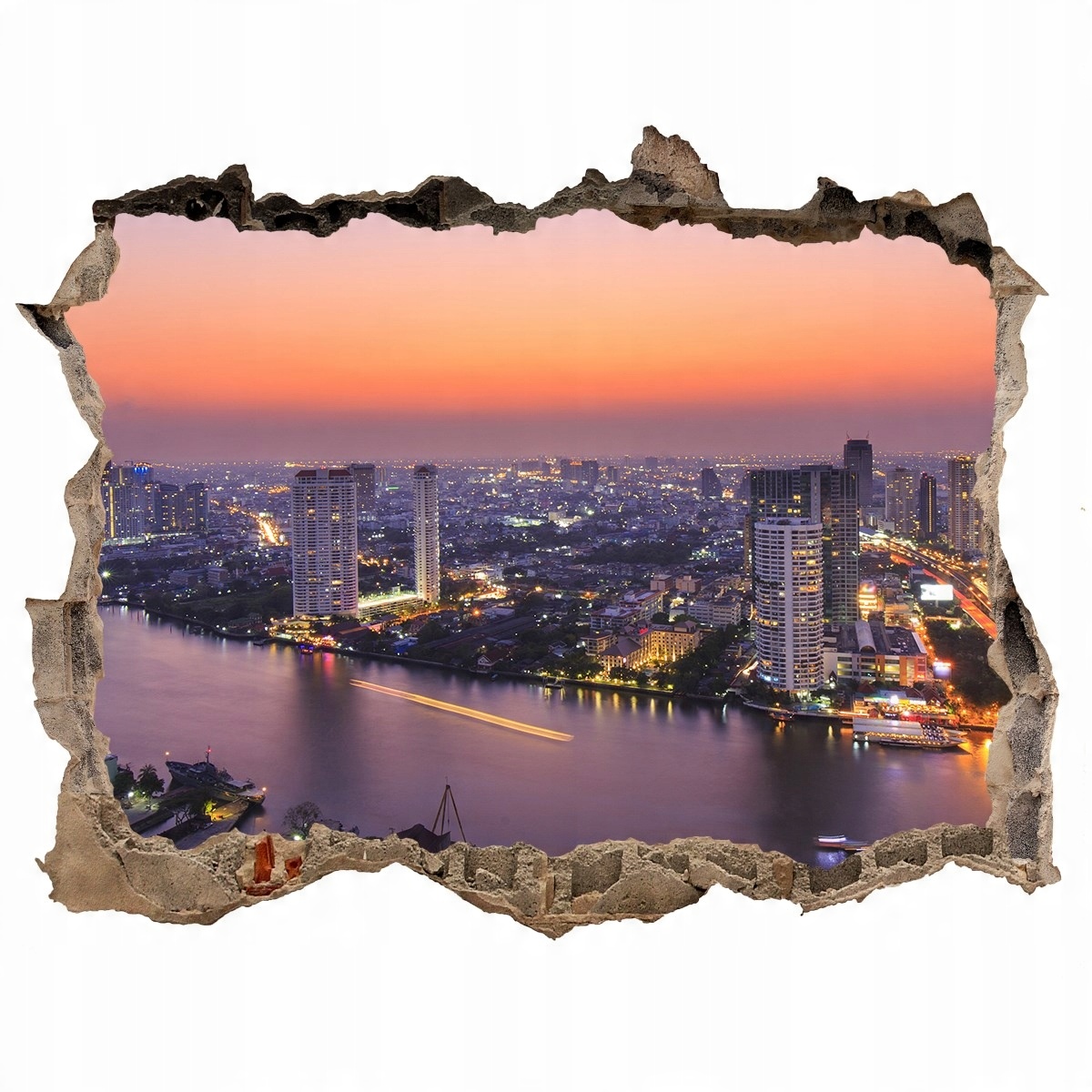 

Fototapeta dziura na ścianę 3d Bangkok zachód